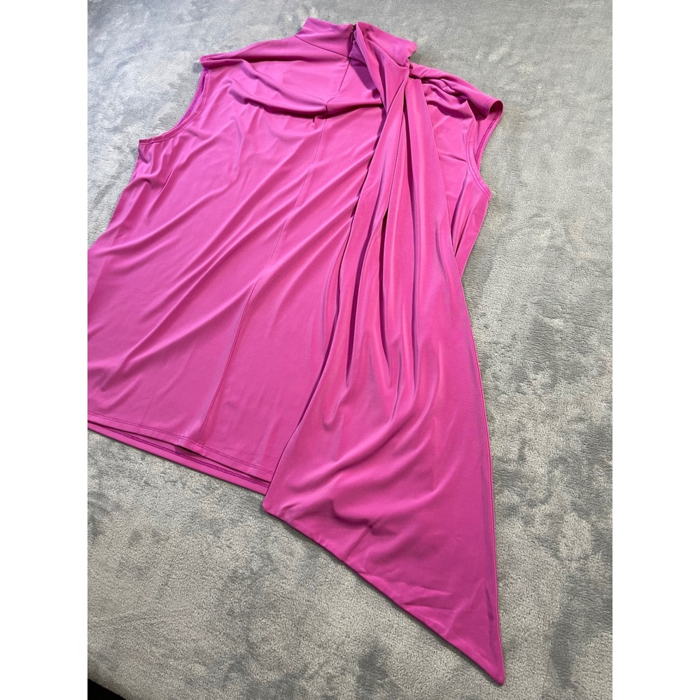 David Meister Womens Sleeveless Drape Neck Blouse 3X Pink Asymmetric Stretch - Picture 7 of 8